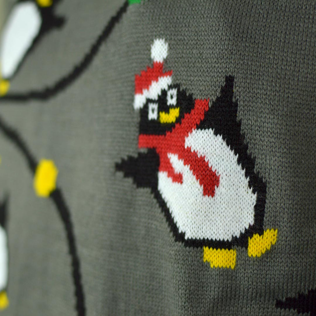 Camisola de Natal com Luzes LED para Família com Pinguins detalhe