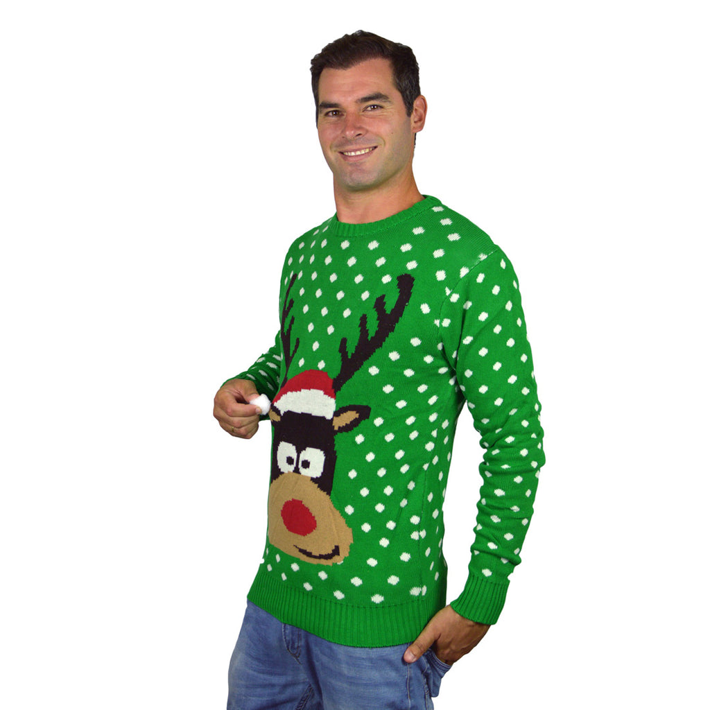 Camisola de Natal Verde Rena com Gorro 3D homem