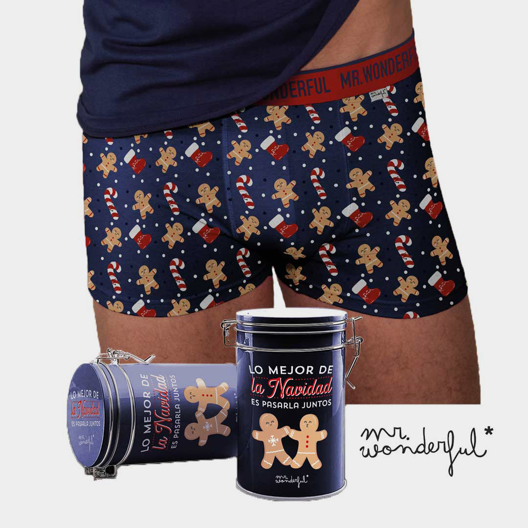 Boxer de Natal para Homem Mr Wonderful com Biscoitos e Bastões + Caixa