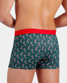 Boxer de Natal Verde para Homem com Bastões de Natal Dorso