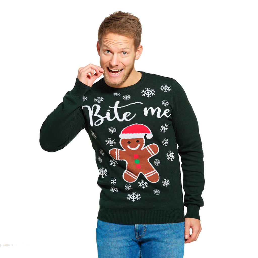 Camisola de Natal para Família Bite Me Gingerbread Homem
