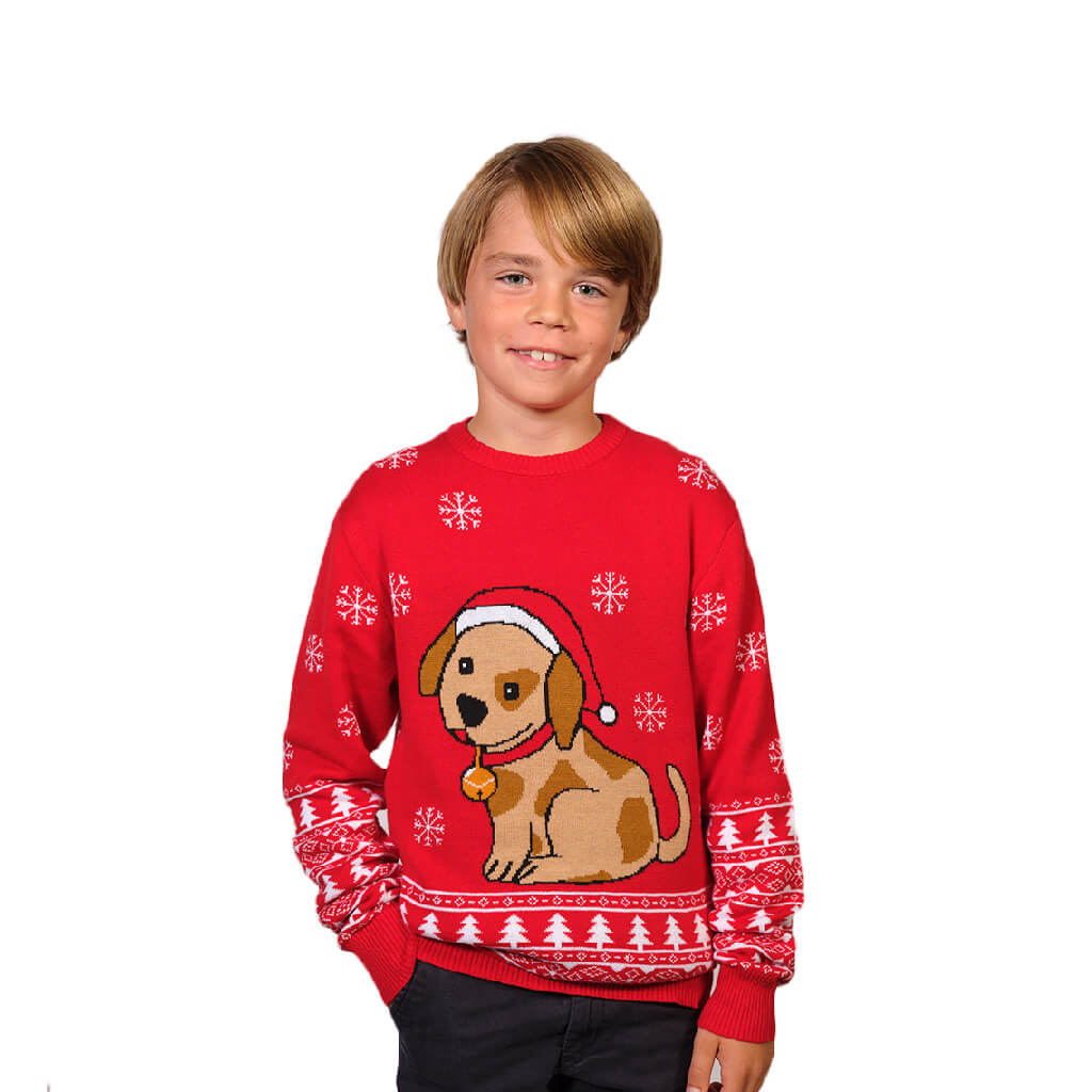 Camisola de Natal para Menino Vermelha com Cachorrinho