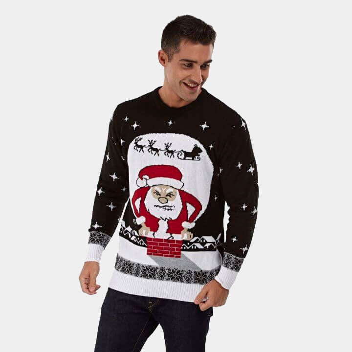 Camisola de Natal com Pai Natal Preso na Chaminé homem