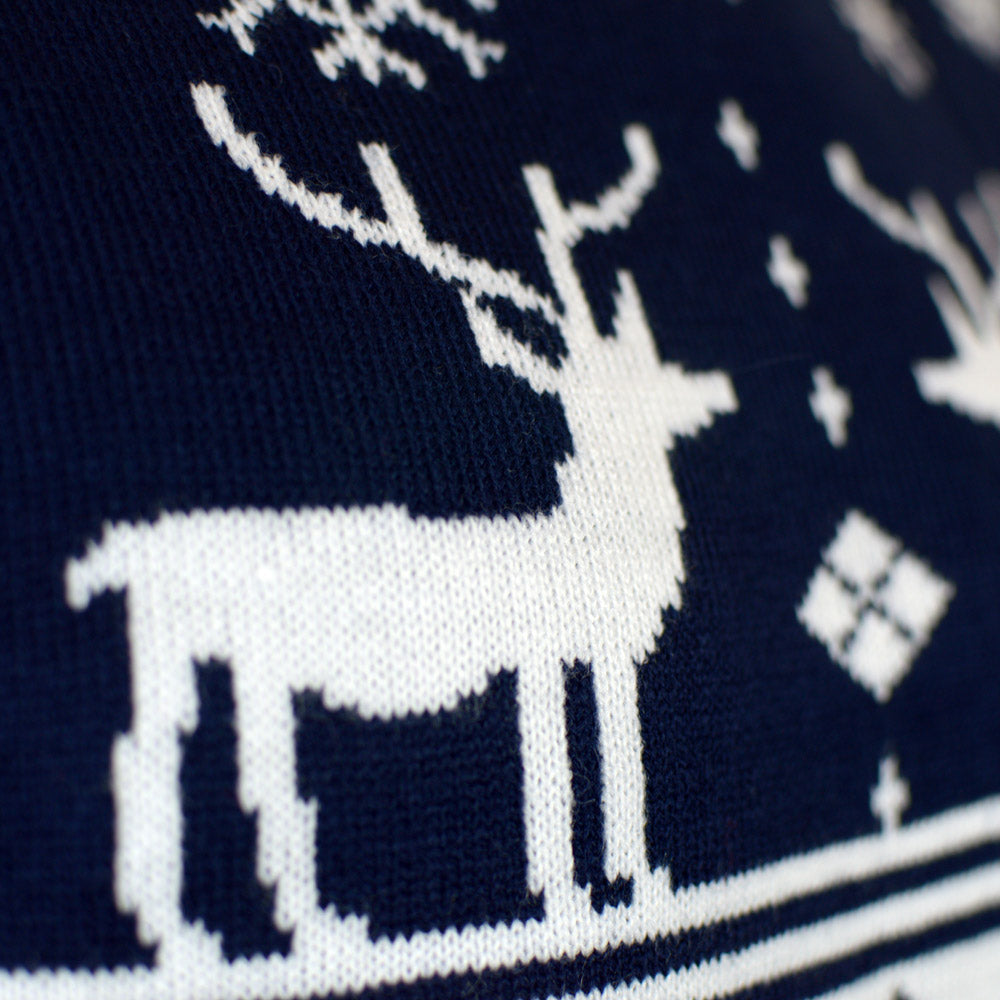 Camisola de Natal para Família com Renas e Estrelas Azul Nordic detalhe