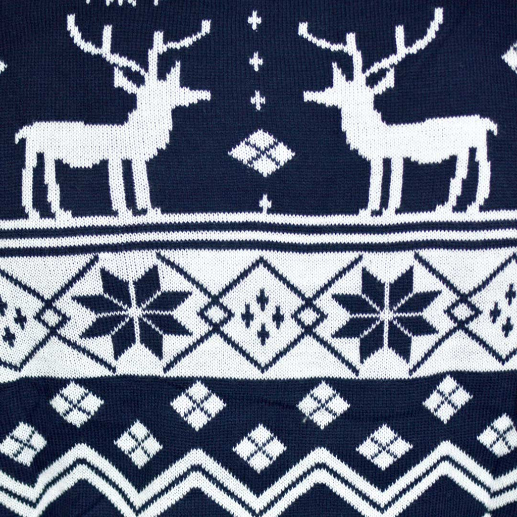 Camisola de Natal para Família com Renas e Estrelas Azul Nordic detalhe