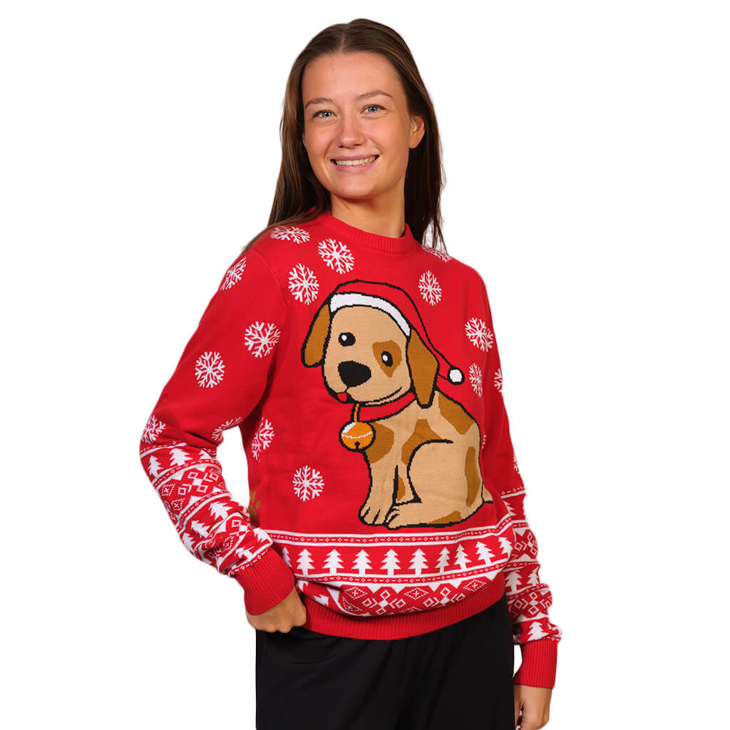 Camisola de Natal para Família Vermelha com Cachorrinho Mulher