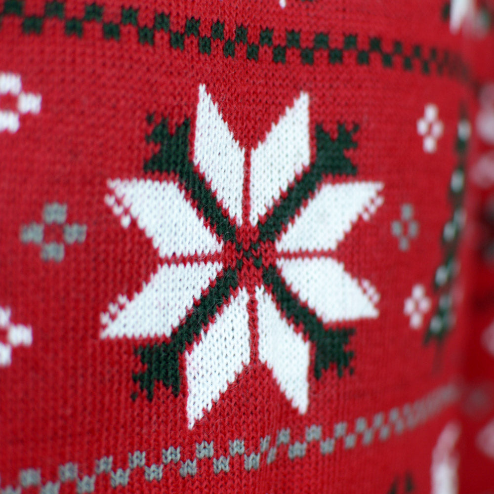 Camisola de Natal para Família Vermelha com Renas, Árvores e Estrela Polar Detalhe