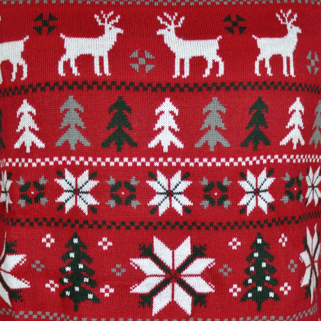 Camisola de Natal para Família Vermelha com Renas, Árvores e Estrela Polar Detalhe