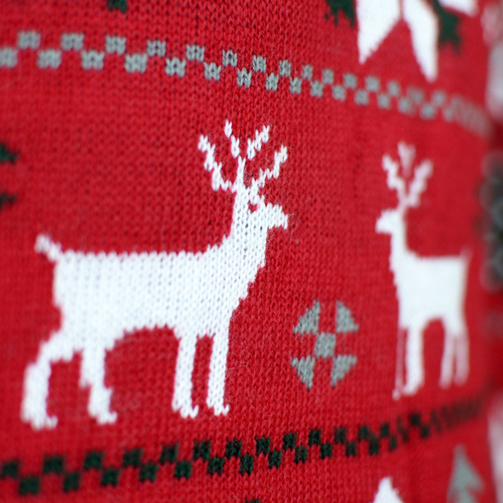 Camisola de Natal para Família Vermelha com Renas, Árvores e Estrela Polar Detalhe Rena