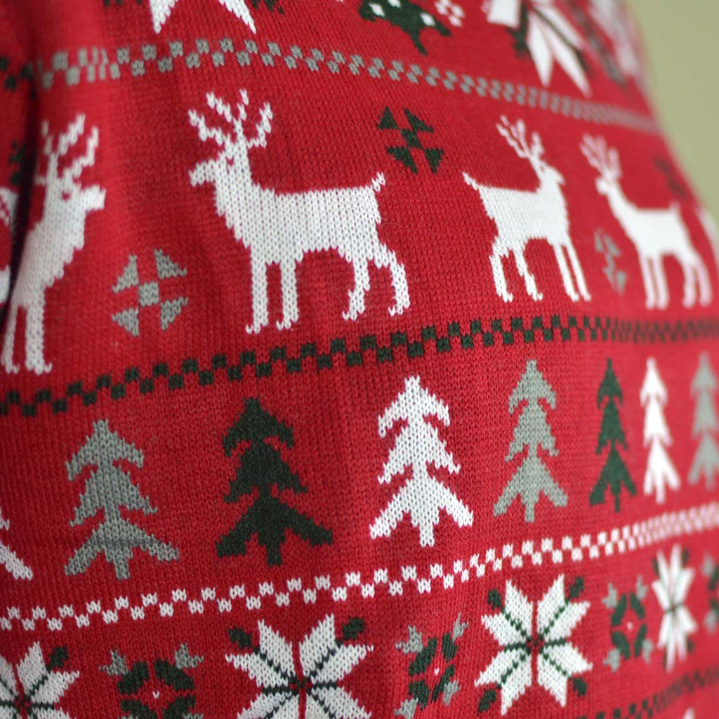 Camisola de Natal para Família Vermelha com Renas, Árvores e Estrela Polar Detalhe Rena