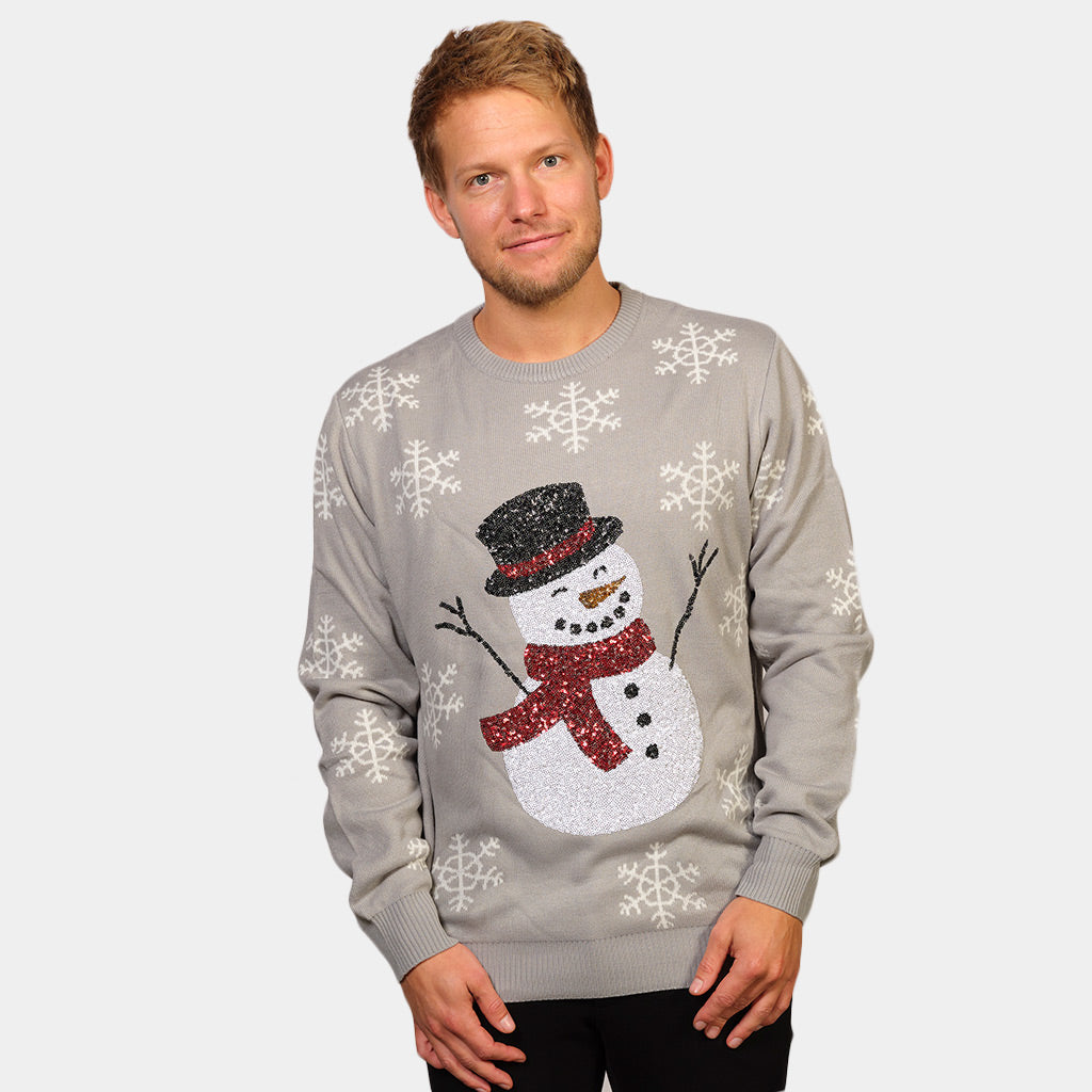 Camisola de Natal Cinza com Boneco de Neve Homem