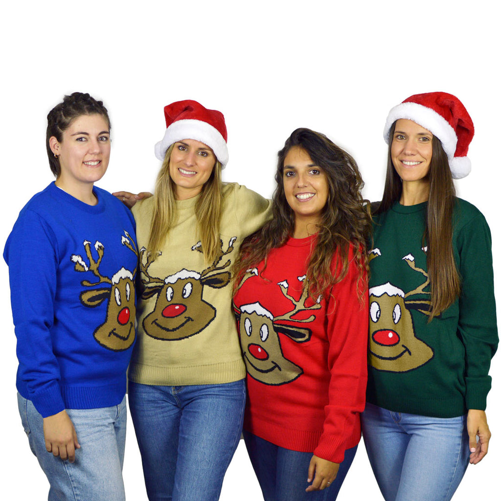 Camisola de Natal Verde para Família com Rena Sorridente grupo