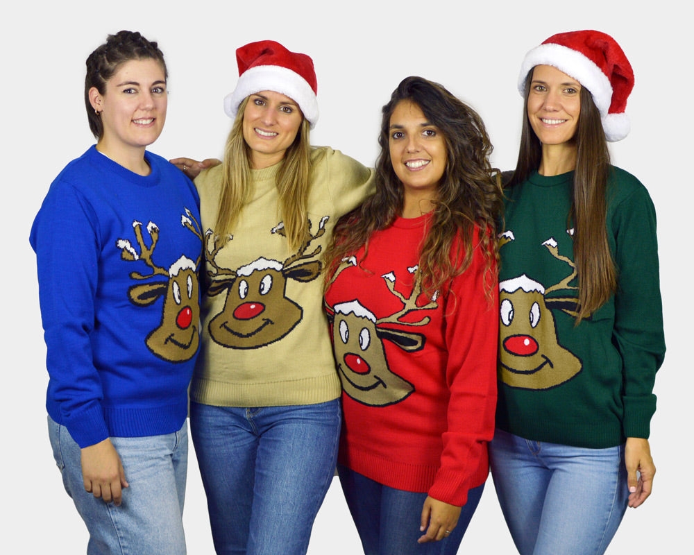 Camisola de Natal Vermelha com Rena Sorridente grupo