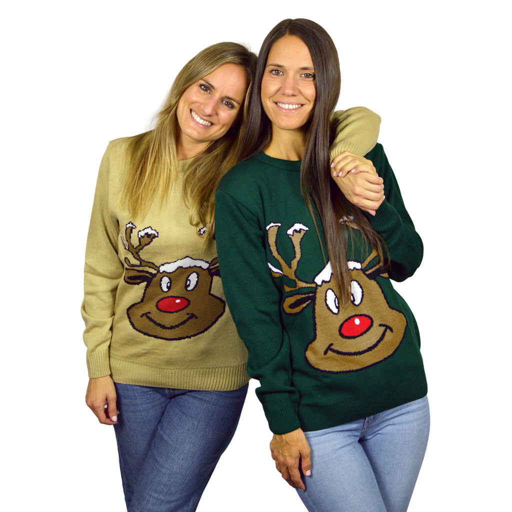 Camisola de Natal Verde para Família com Rena Sorridente mulheres