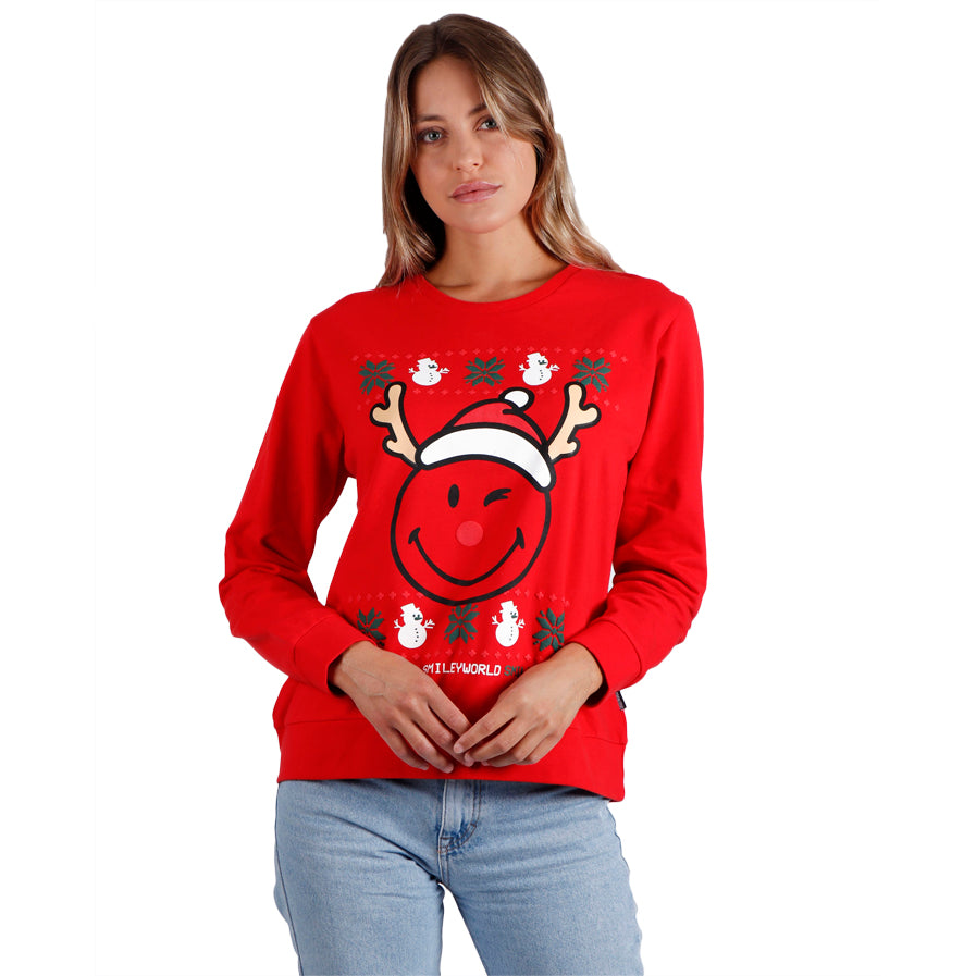 Sweatshirt de Natal para Mulher Vermelha Smile – Camisola de Natal