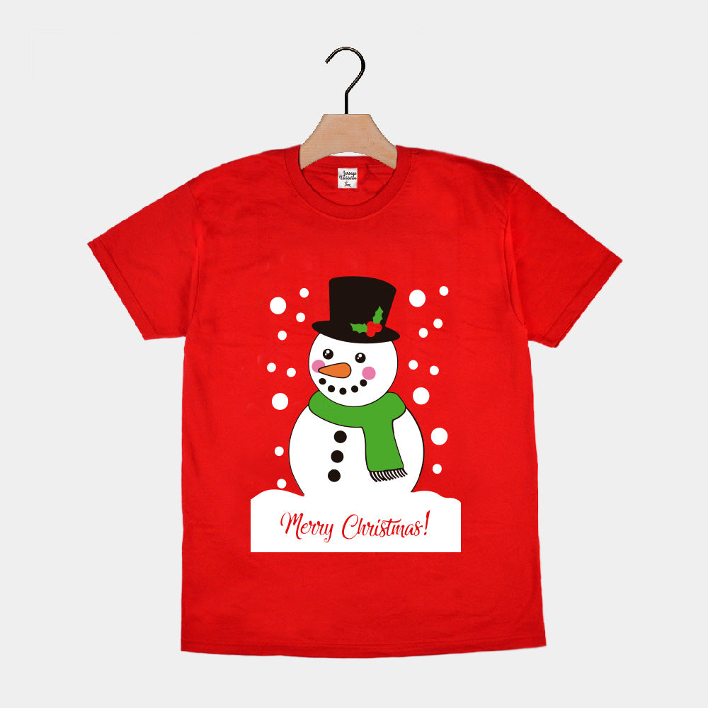 T-shirt de Natal Vermelha com Boneco de neve