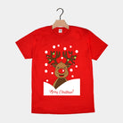 T-shirt de Natal Vermelha com Rena Rudolph