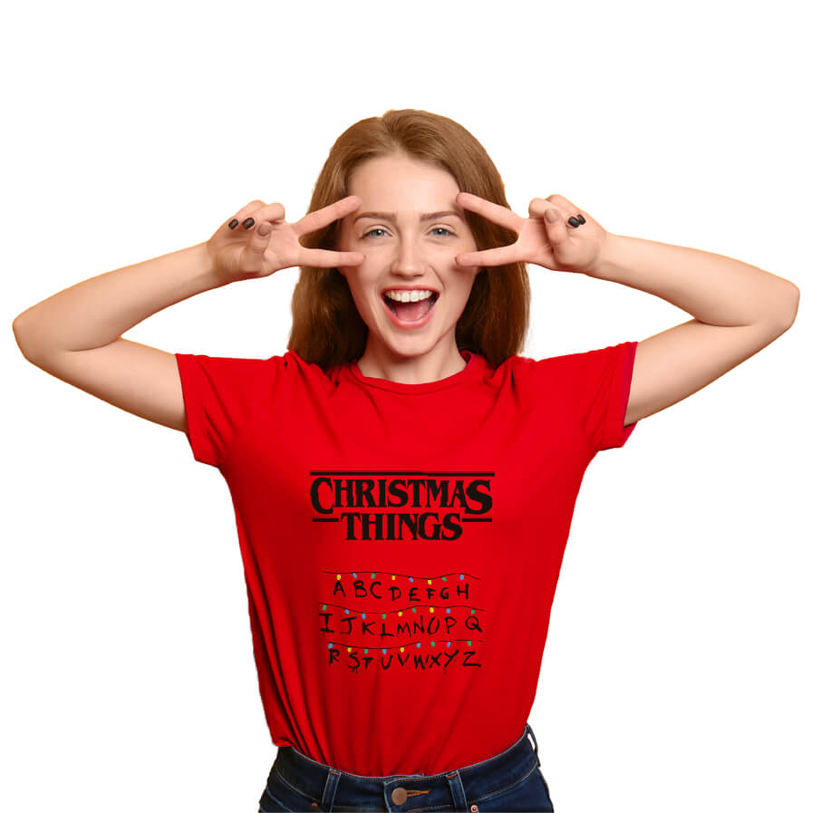 T-shirt de Natal Vermelha Christmas Things Mulher