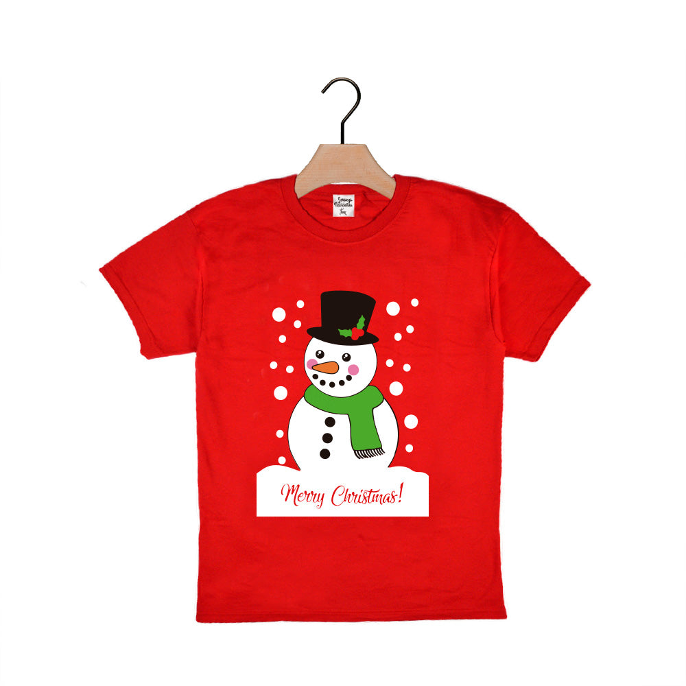 T-shirt de Natal Vermelha para Crianças com Boneco de Neve