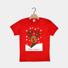 T-shirt de Natal Vermelha para Crianças Rena Rudolph