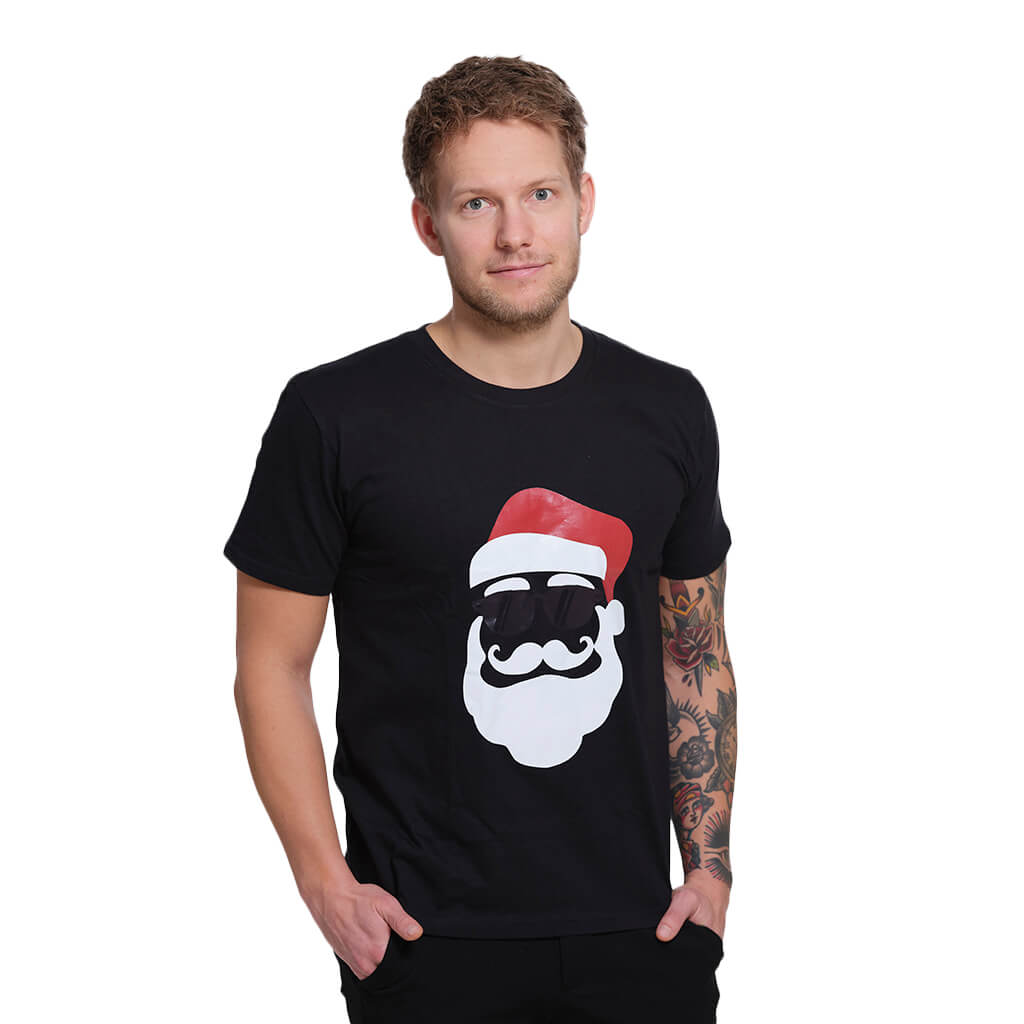 T-shirt de Natal Preta Pai Natal Hipster Homem