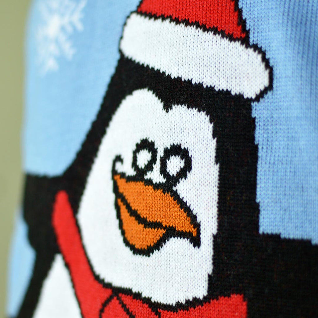 Camisola de Natal Azul Claro para Menina e Menino com Pinguim Detalhe
