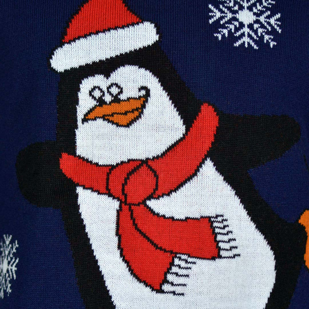 Camisola de Natal Azul Marinho para Família com Pinguim Dertalhe