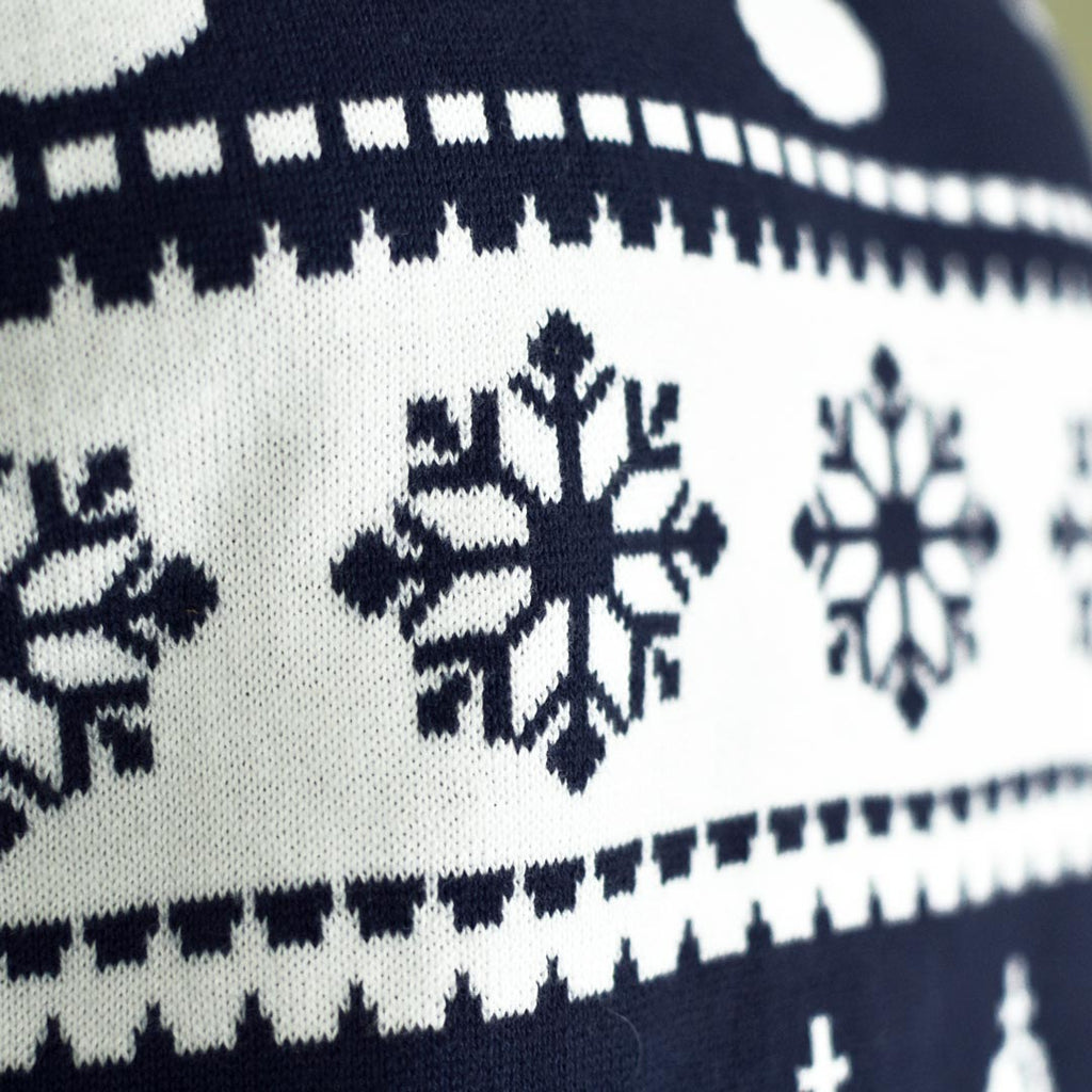 Camisola de Natal Azul para Família com Renas e Neve Detalhe