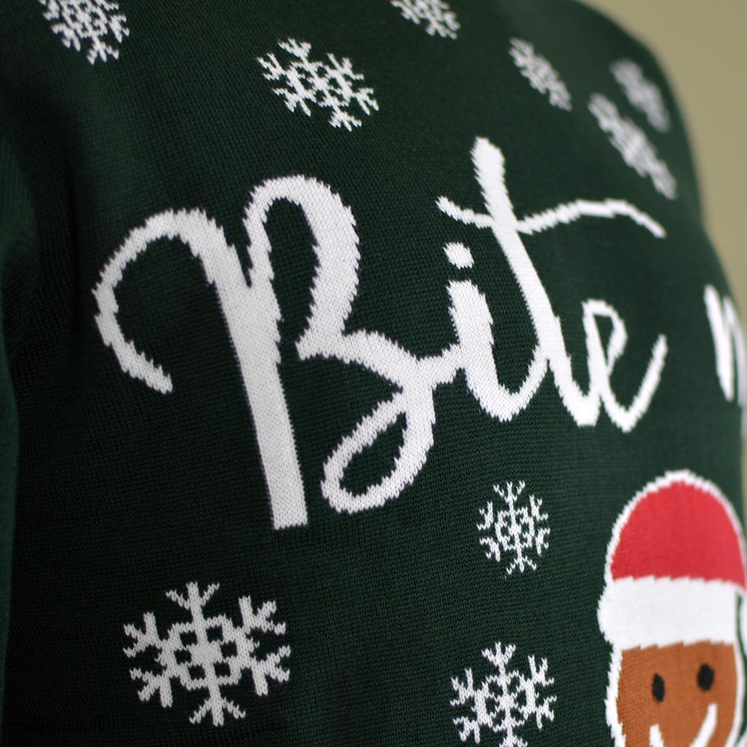 Camisola de Natal Bite Me Gingerbread Detalhe Neve