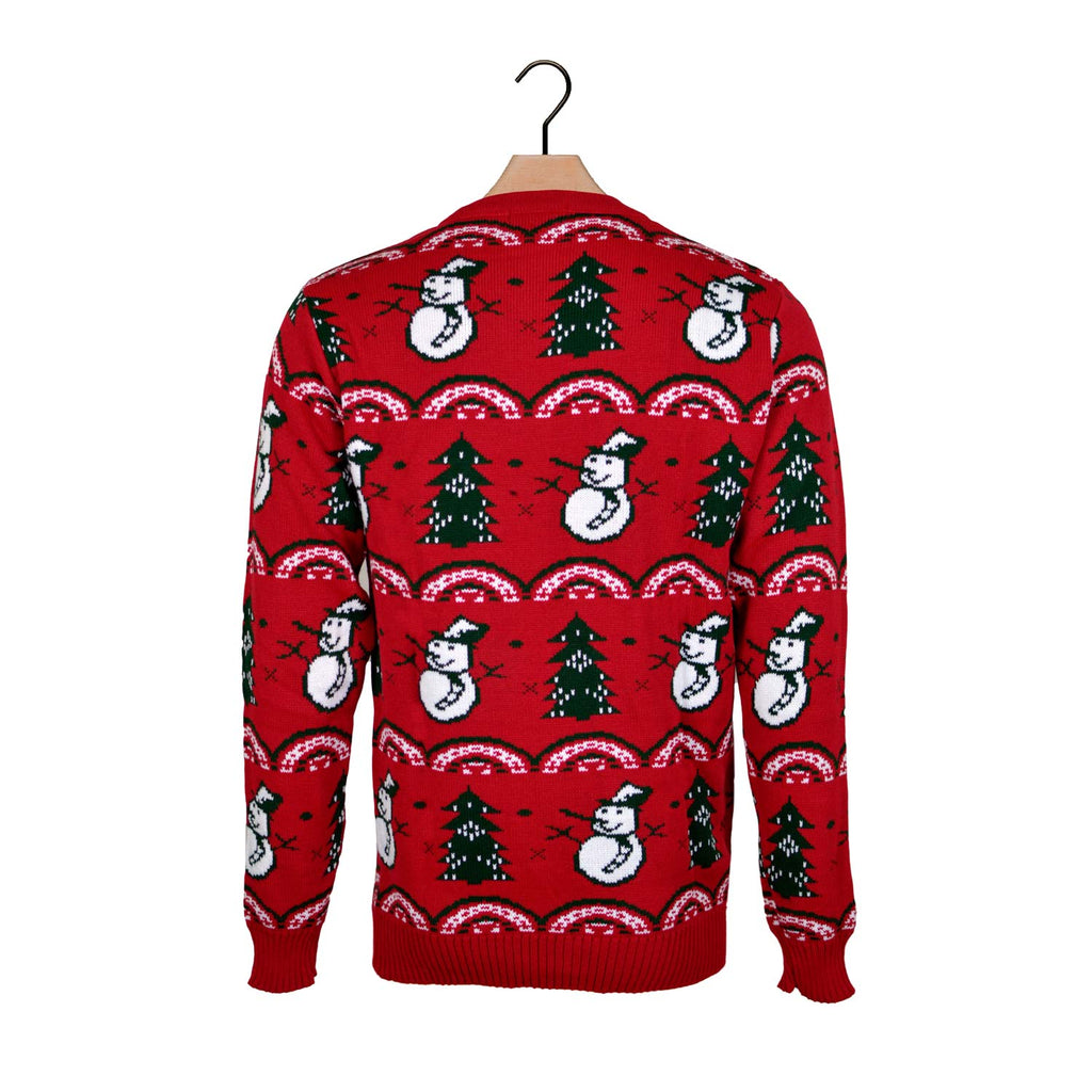 Camisola de Natal Vermelha com Bonecos e Árvores Costas