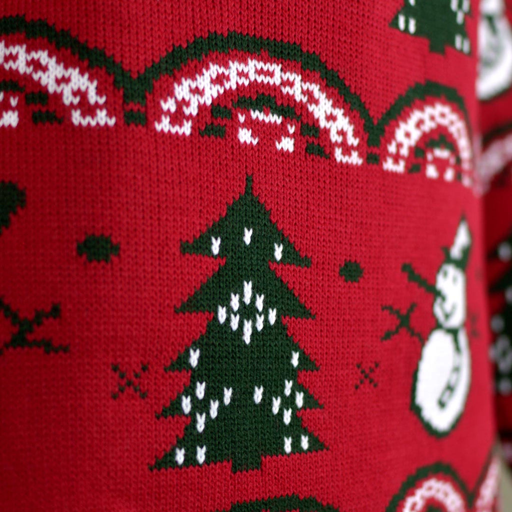 Camisola de Natal Vermelha com Bonecos e Árvores Detalhe