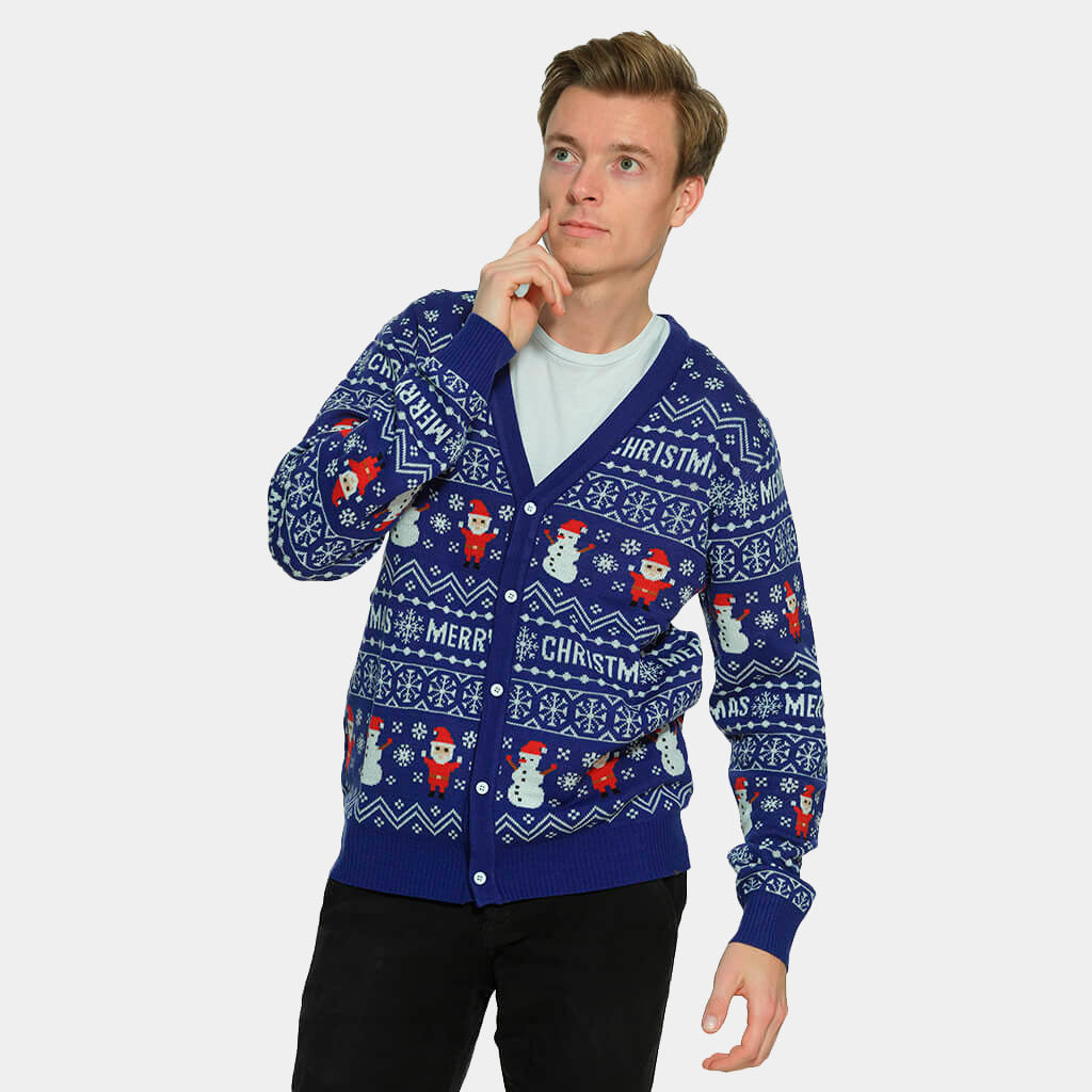 Camisola de Natal Cardigan Azul Let Is Snow Homem