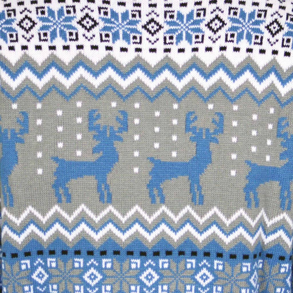 Camisola de Natal Elegante Branca, Cinza e Azul com Renas Detalhe