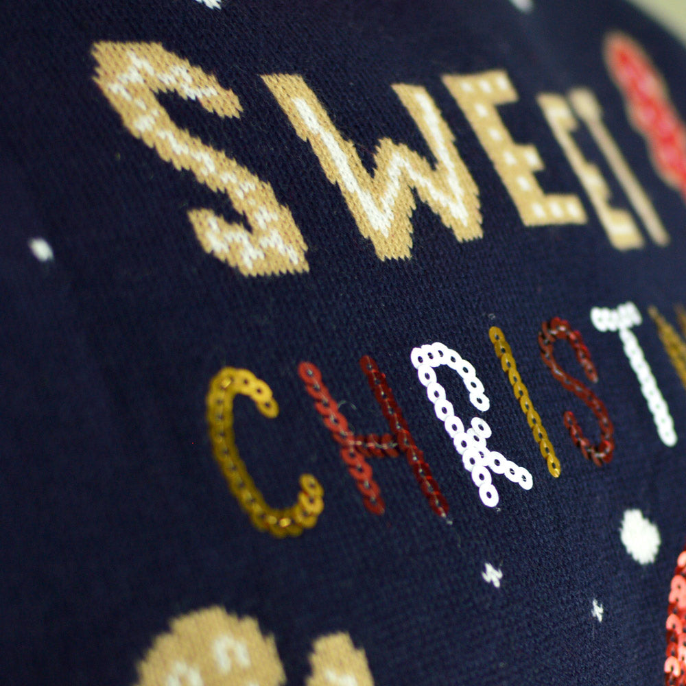 Camisola de Natal Azul com Luzes LED para Família Ginger Cookie Detañhe Neve