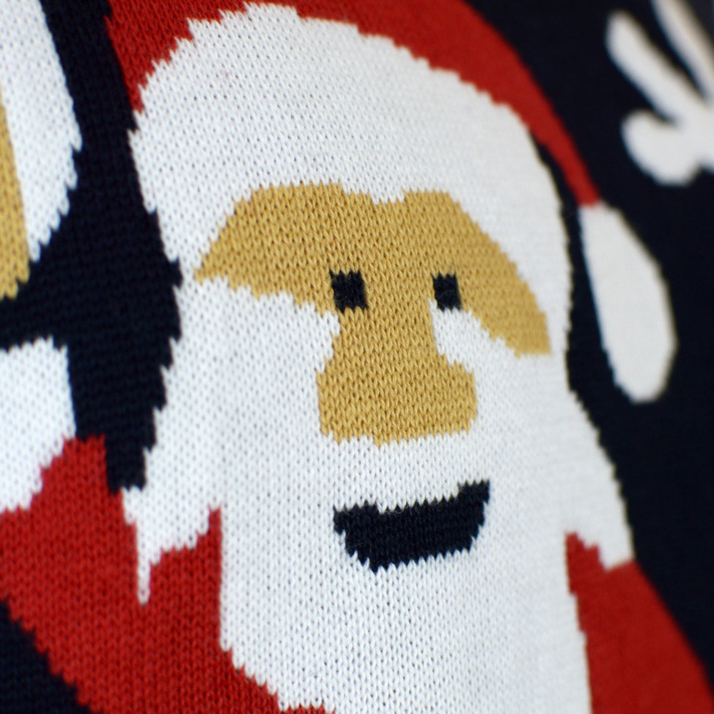 Camisola de Natal Azul Família Pai Natal Rena Rudolph Algodão Orgânico Detalhe