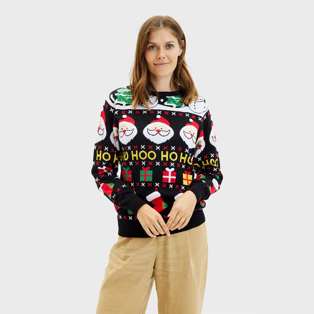 Camisola de Natal Família Pai Natal Presentes Bonecos Algodão Orgânico Mulher