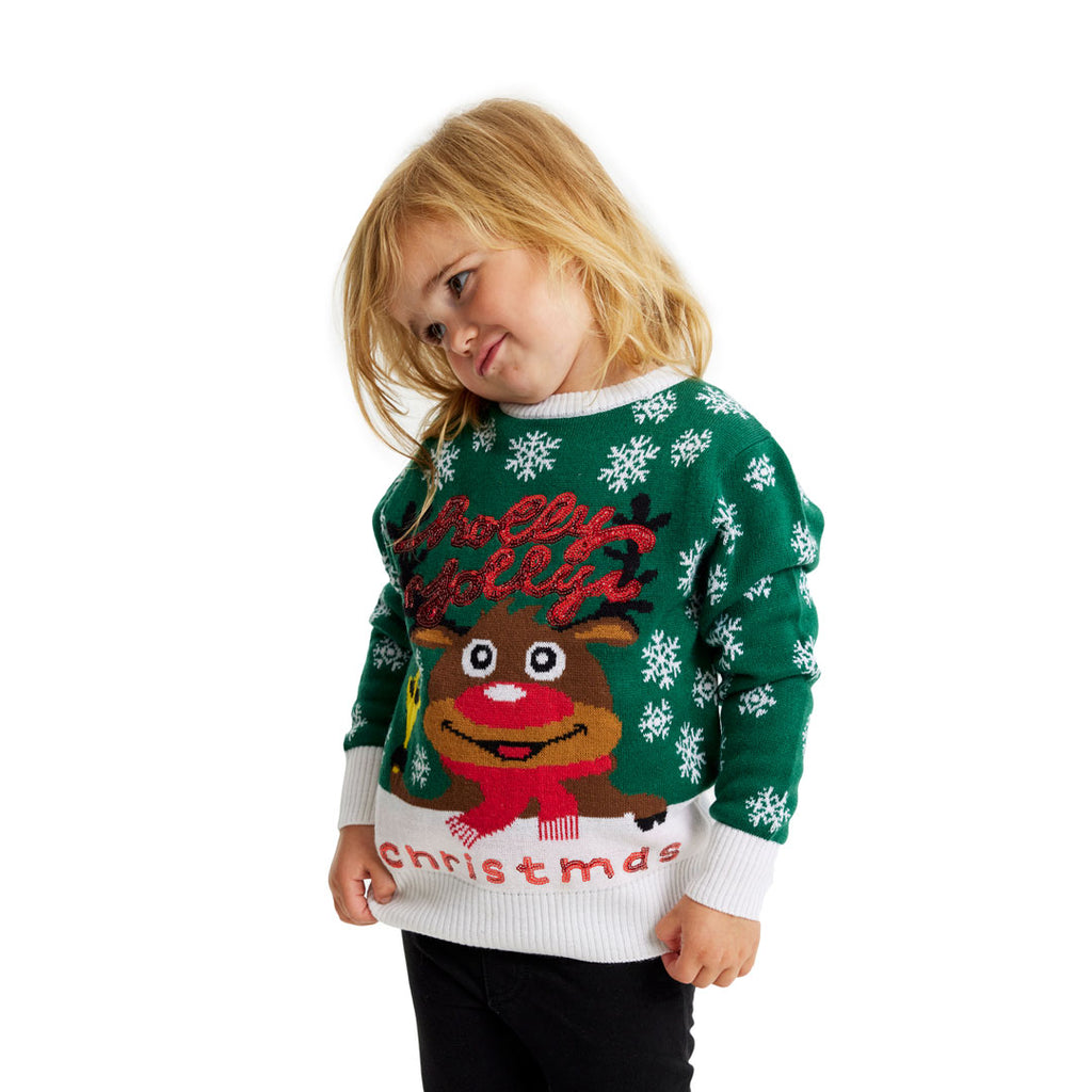 Camisola de Natal Verde para Família Holly Jolly Lantejoulas Crianças