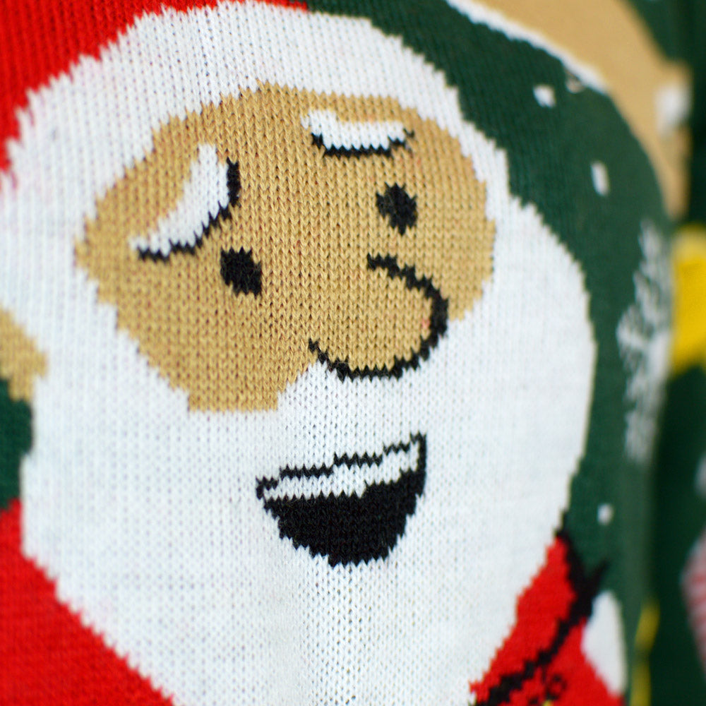 Camisola de Natal Verde com Luzes LED para Família Pai Natal Preso Detalhe