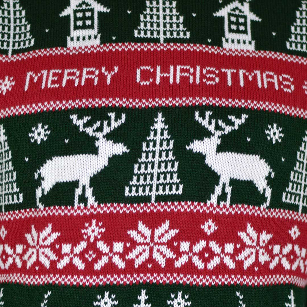 Camisola de Natal Listras Verdes e Vermelhas Merry Christmas Detalhe