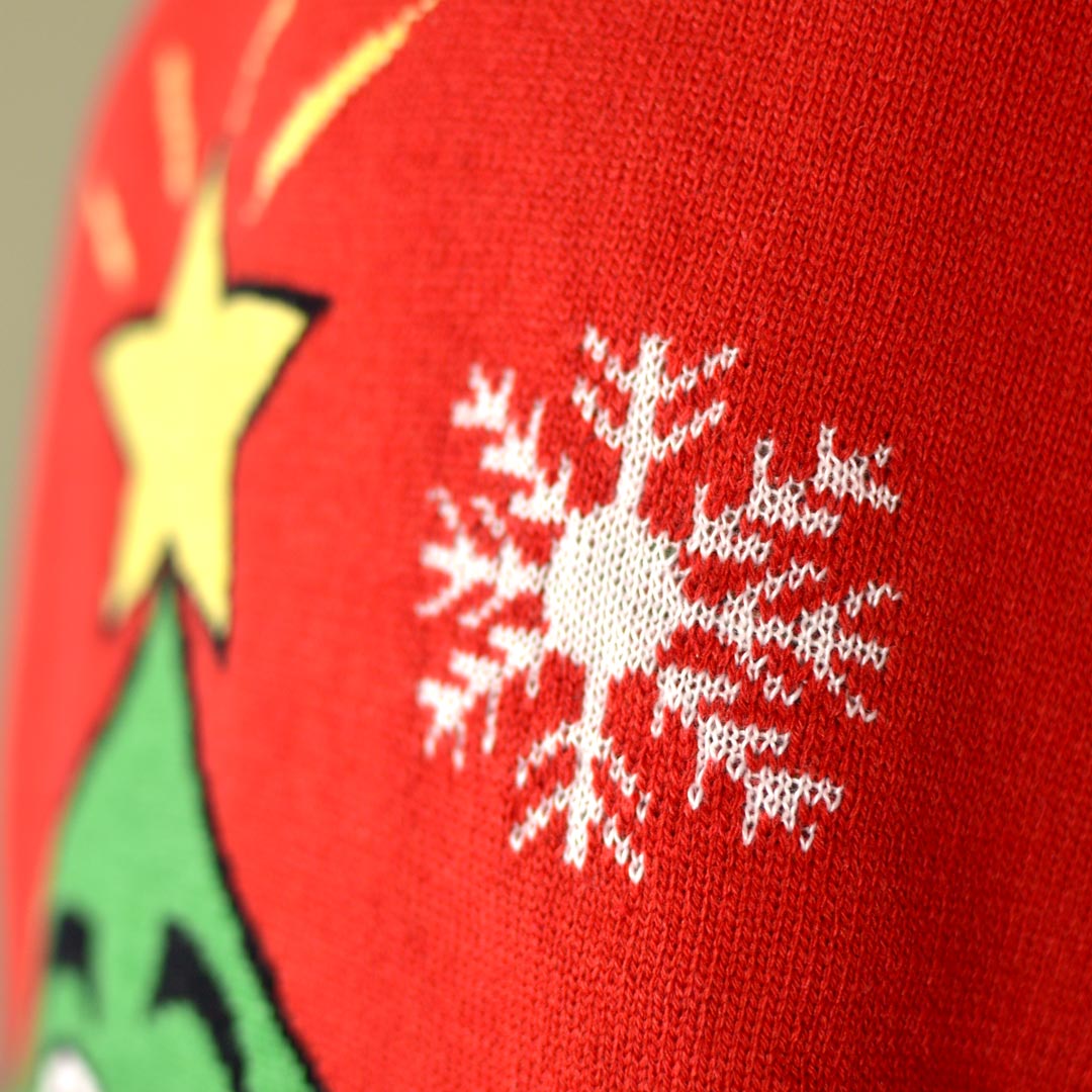 Camisola de Natal para Menina e Menino com Árvore de Natal Sorridente Detalhe Neve