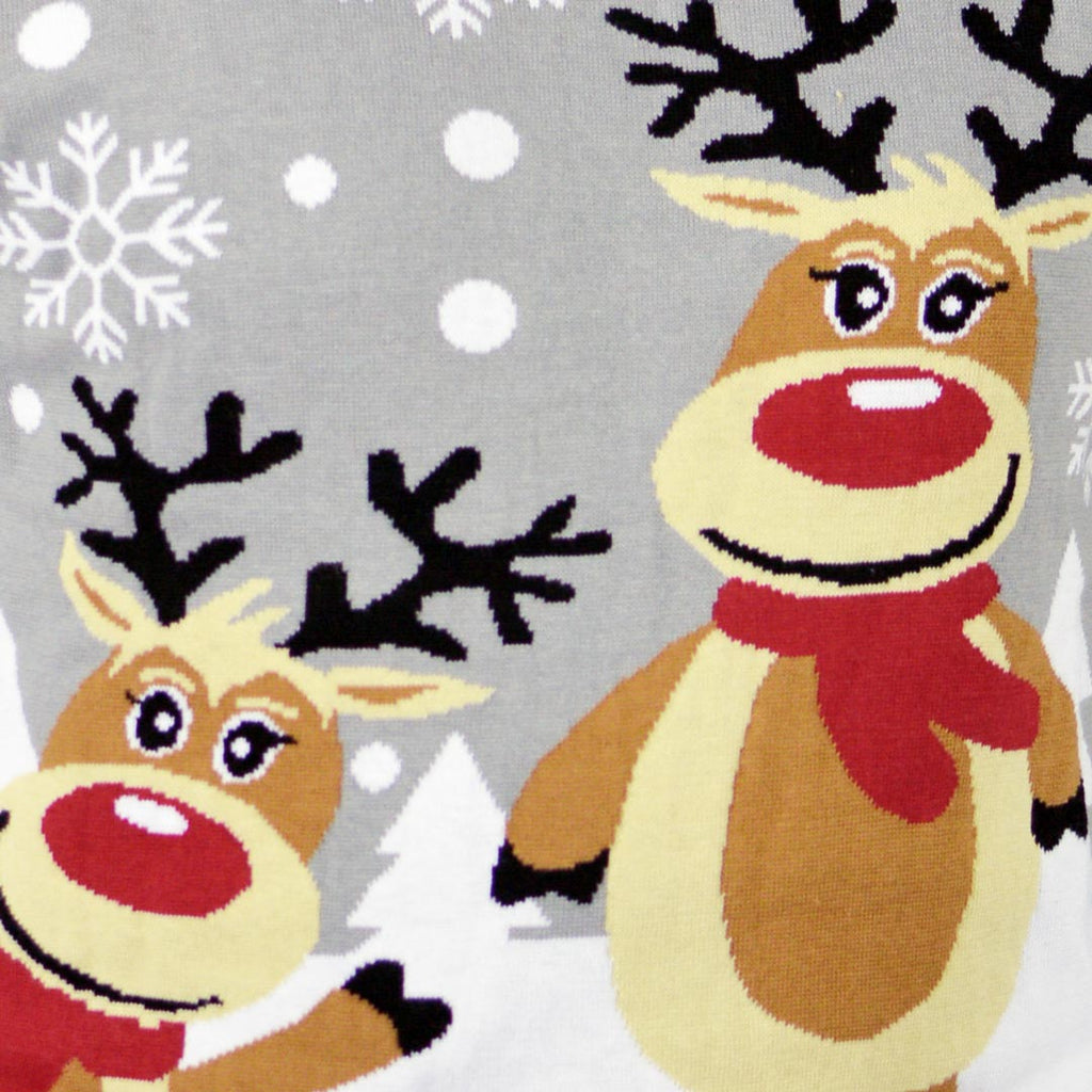 Camisola de Natal para Família Cinza com Renas Cute Detalhe
