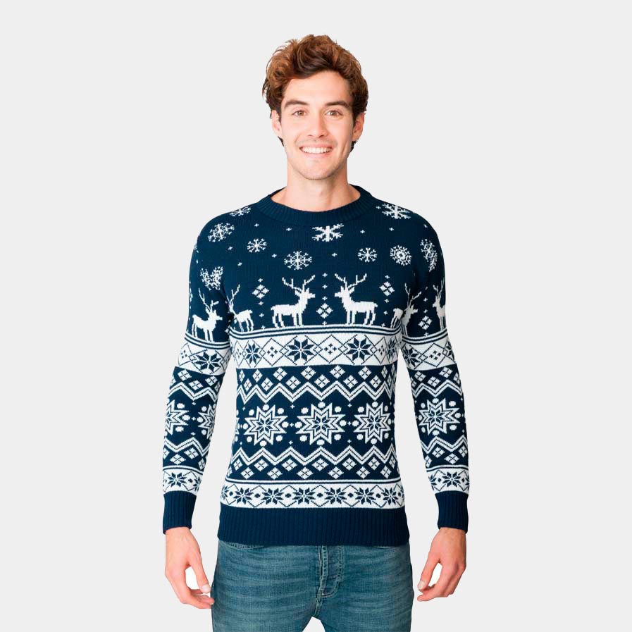 Camisola de Natal com Renas e Estrelas Azul Nordic 2021 Homem