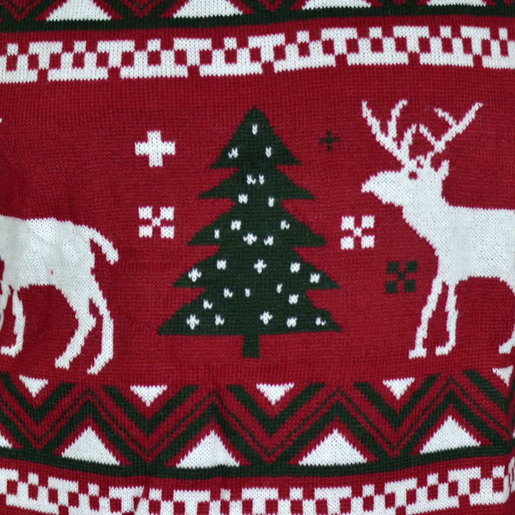 Camisola de Natal Vermelha com Árvores de Natal e Renas Detalhe Rena