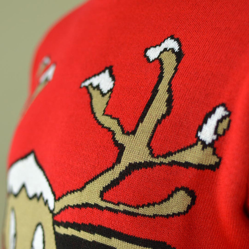 Camisola de Natal Vermelha com Rena Sorridente Detalhe NEve