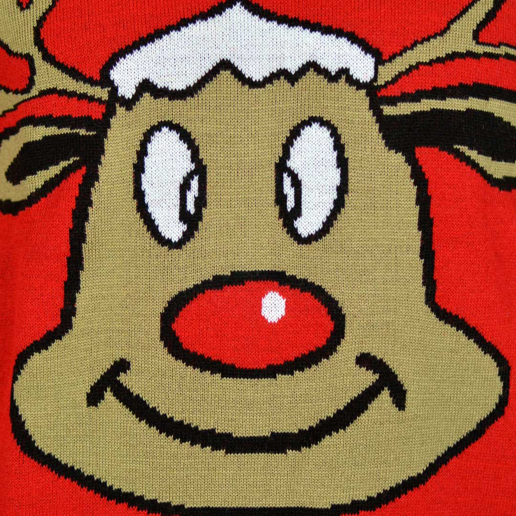 Camisola de Natal Vermelha com Rena Sorridente Detalhe