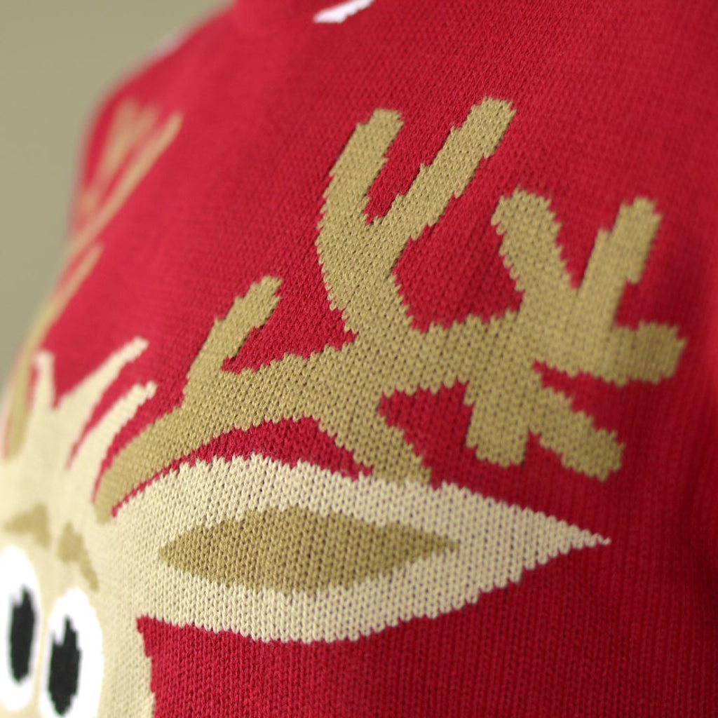 Camisola de Natal Vermelha para Família com Rena e Neve Detalhe