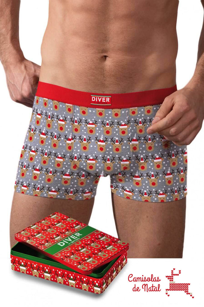 Cuecas Boxer de Natal para Homem com Rena + Caixa de Música