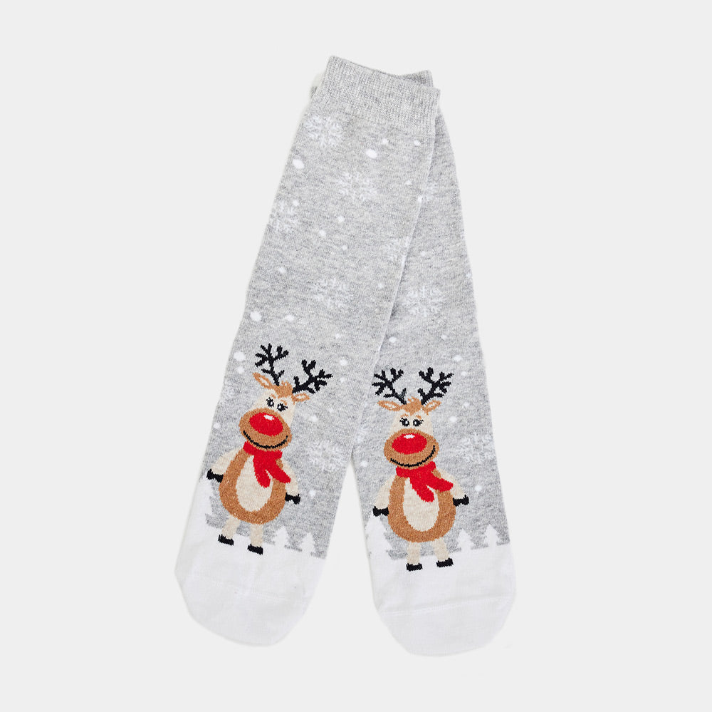 Meias de Natal Unisex Cinza com Renas Cute