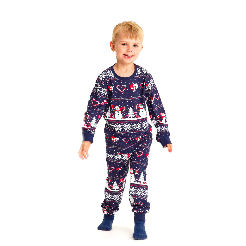 Pijama de Natal Familiar com Bonecos de neve e Corações Crianças