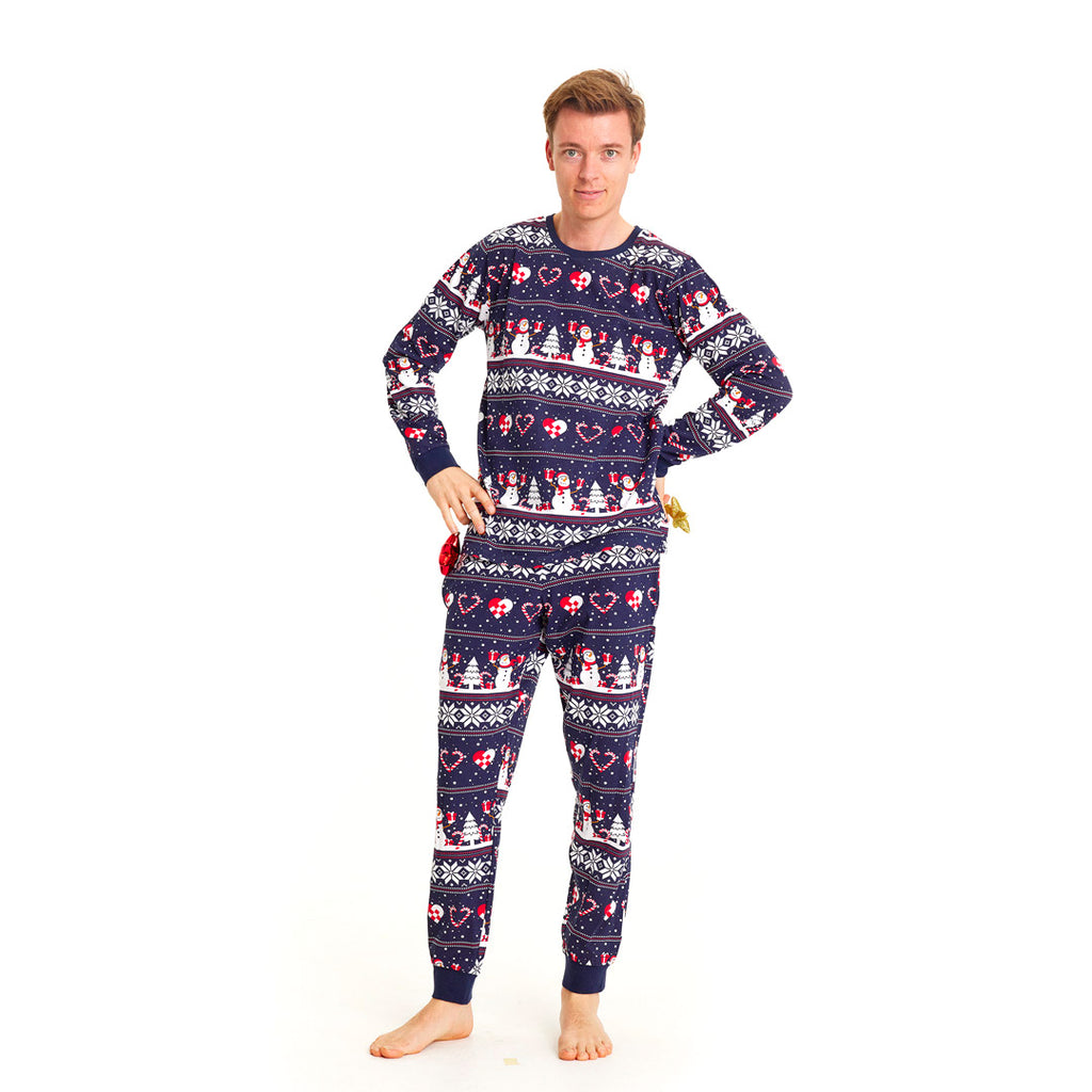 Pijama de Natal Familiar com Bonecos de neve e Corações Homem